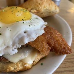 The Country Corner Cafe - Saratoga Country Corner Biscuit $13.50 Crispy Chicken, Meat, Egg, and Cheese on a biscuit. Choice of tots or home fries with sausage gravy