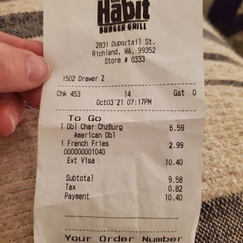 Habit Burger & Grill - Our Receipt - Salad Near Me - Richland, Washington