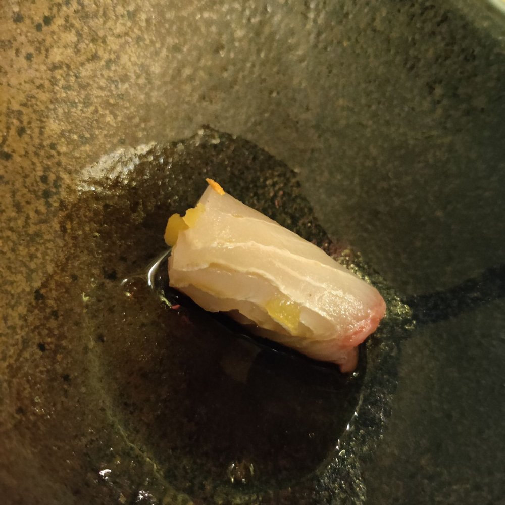 Sushi Lab Rooftop - Baby Yellowtail + Fish Liver ( So good I ate one piece for this photo) - Japanese Near Me - New York, New York Sushi Lab Rooftop - Baby Yellowtail + Fish Liver ( So good I ate one piece for this photo) - Japanese Near Me - New York, New York