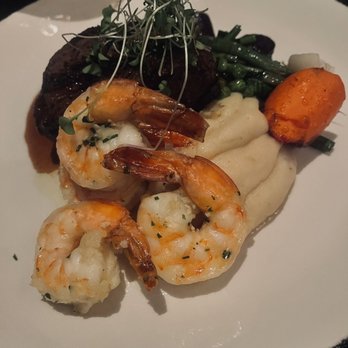 The Worman House - Bison steak with grilled shrimp, garlic mashed potatoes, and a veggie medley. Delicious. Bison was cooked perfectly. So tender. - American Near Me - Ridgedale, Missouri The Worman House - Bison steak with grilled shrimp, garlic mashed potatoes, and a veggie medley. Delicious. Bison was cooked perfectly. So tender. - American Near Me - Ridgedale, Missouri