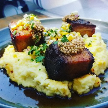 151 Kitchen | Bar - Maple Burbon Porkbelly with grits - Cocktail Bars Near Me - Elmhurst, Illinois 151 Kitchen | Bar - Maple Burbon Porkbelly with grits - Cocktail Bars Near Me - Elmhurst, Illinois