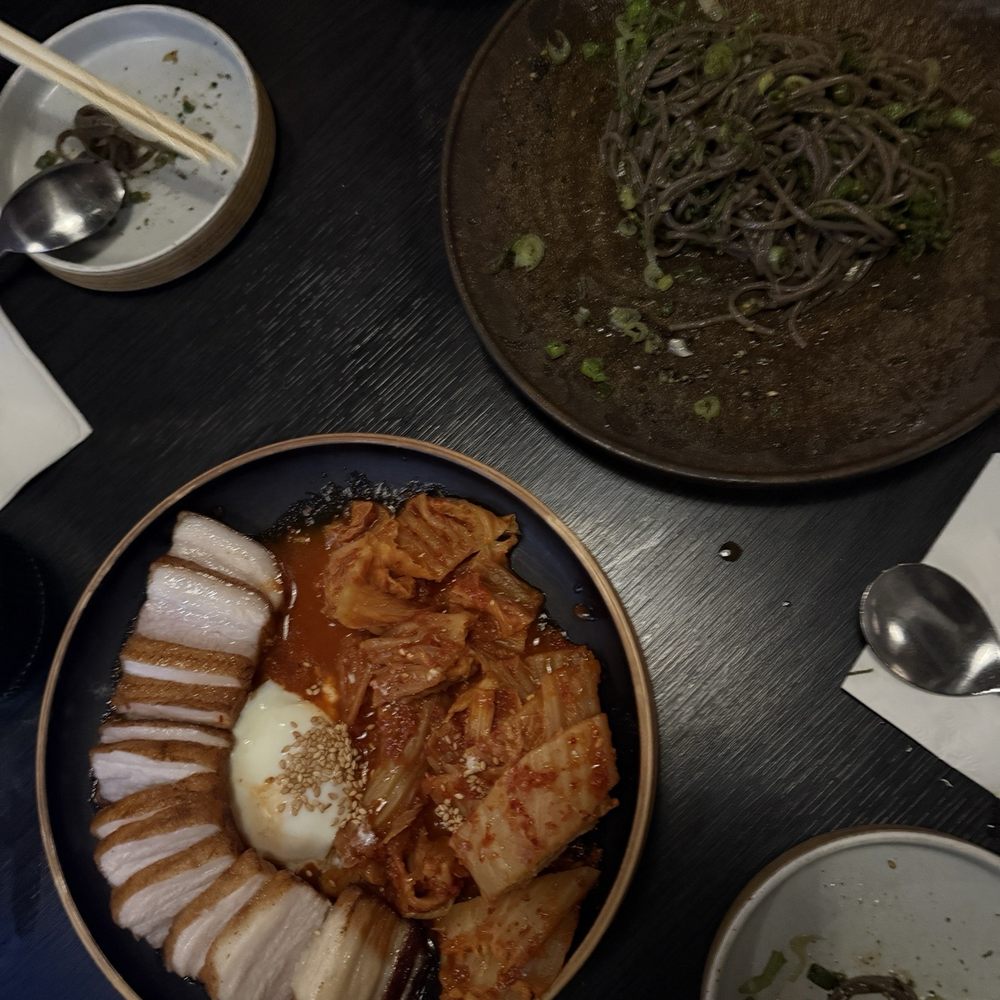 Pork belly, perilla oil noodles Pork belly, perilla oil noodles