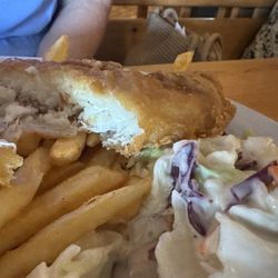 Mylar & Loreta's - Fish and chips, fish opened