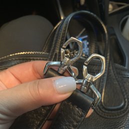 The one on the right is the new custom piece of hardware, including the metal bit that goest through the leather! Wow!! The one on the right is the new custom piece of hardware, including the metal bit that goest through the leather! Wow!!