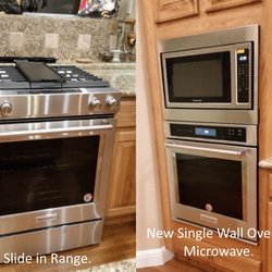 Slide in Range and Wall Oven Microwave Combo. Had to do cabinet modifications.