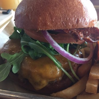 Brew Kitchen Bar - BKB BURGER BRIOCHE. CANDIED BACON. CHEDDAR. TOMATO. RED ONION. ARUGULA - Gastropubs Near Me - Monterey Park, California Brew Kitchen Bar - BKB BURGER BRIOCHE. CANDIED BACON. CHEDDAR. TOMATO. RED ONION. ARUGULA - Gastropubs Near Me - Monterey Park, California