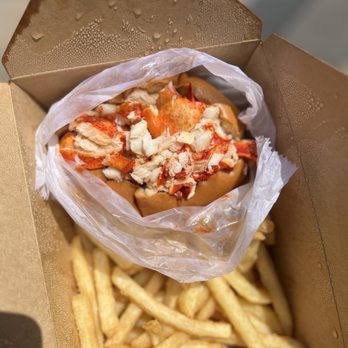 DJ’s Clam Shack - Over Stuffed Lobster Roll hot w. French Fries - Seafood Near Me - Wantagh, New York