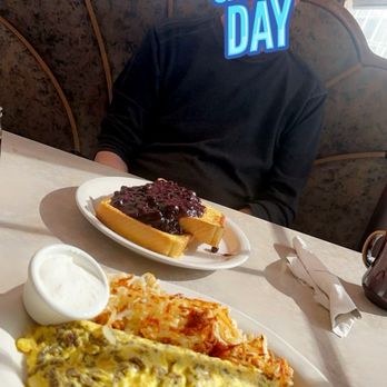 Angel's Restaurant - French toast with blueberry toppings, gyro omelette, hash browns - American Near Me - Appleton, Wisconsin
