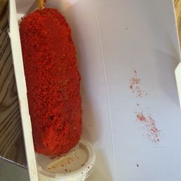 Hot Cheeto mozzarella corn dog Hot Cheeto mozzarella corn dog