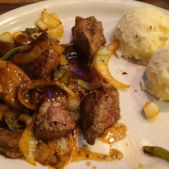 Montana Mike's Steakhouse - 2 of us had tender steak tips with mashed potatoes. - Steakhouses Near Me - Greenfield, Indiana