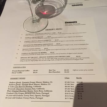 Elements Restaurant - Dessert Menu - Vietnamese Near Me - San Jose, California