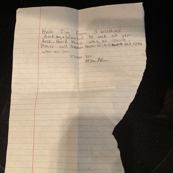 3 Brothers Decking - The note left UNDER the welcome sign. - Decks & Railing Near Me - Bellevue, Washington 3 Brothers Decking - The note left UNDER the welcome sign. - Decks & Railing Near Me - Bellevue, Washington