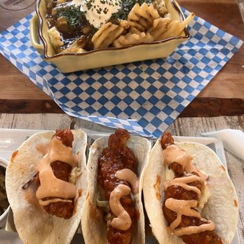 Tubbies - Halo Tacos (Trio of Buffalo Chicken Tacos) and Edgy Veggie Poutine - Breakfast & Brunch Near Me - Woodbridge, Ontario Tubbies - Halo Tacos (Trio of Buffalo Chicken Tacos) and Edgy Veggie Poutine - Breakfast & Brunch Near Me - Woodbridge, Ontario
