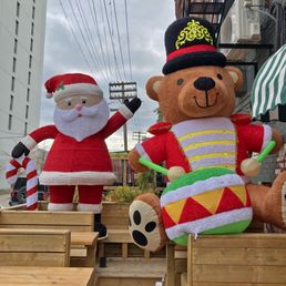 Giant Santa Claus and Teddy Bear at the patio
