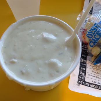 Splash Cafe - $4.95 cup of chowder in styrofoam cup - American Near Me - Pismo Beach, California