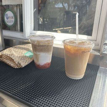 Dame Cafe Coffee - Swirl brew (almond horchata and cold brew) Strawberry latte Brisket kolache - Coffee & Tea Near Me - Austin, Texas Dame Cafe Coffee - Swirl brew (almond horchata and cold brew) Strawberry latte Brisket kolache - Coffee & Tea Near Me - Austin, Texas
