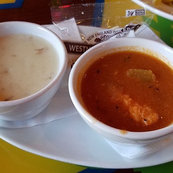 Gladstone's - Chowder Sampler. The clam chowder was really good. - Seafood Near Me - Long Beach, California