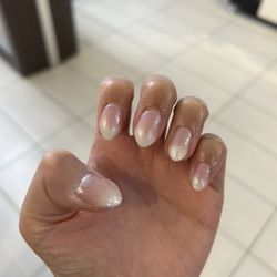 Pink and white tip dip powered nails
