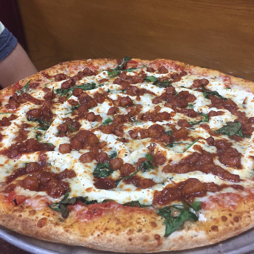 Andrina's Pizzeria - Large pizza with honey BBQ chicken, spinach, & ricotta cheese - Pizza Near Me - Arlington, Massachusetts Andrina's Pizzeria - Large pizza with honey BBQ chicken, spinach, & ricotta cheese - Pizza Near Me - Arlington, Massachusetts