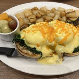 Spinach and mushroom eggs Benedict. Spinach and mushroom eggs Benedict.