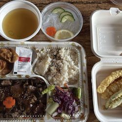 Teriyaki House - Teriyaki beef Bento box with vegetable tempura, miso soup and noodles