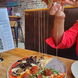 Custom pizza with meatballs and mushrooms