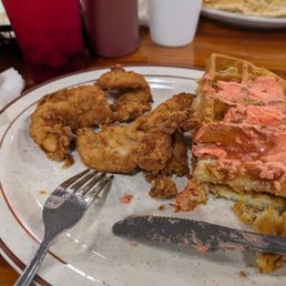Chicken and waffles.. half eaten Chicken and waffles.. half eaten