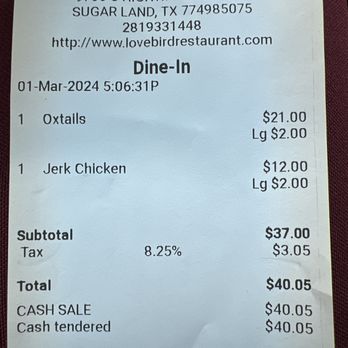 Love Bird Restaurant - Proof of price - Caribbean Near Me - Sugar Land, Texas Love Bird Restaurant - Proof of price - Caribbean Near Me - Sugar Land, Texas