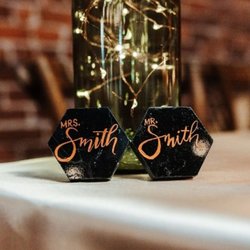 Calligraphy Jennifer - Black marble tile place card 2"