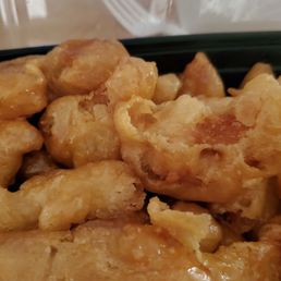 Honey chicken which is extremely over cooked and dry Honey chicken which is extremely over cooked and dry