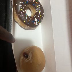 Chocolate sprinkles and raspberry stuffed i forgot to take a picture of the 4 dozen glazed ones