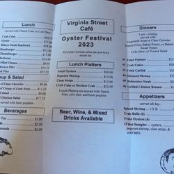 Virginia Street Cafe - Oyster Festival Menu