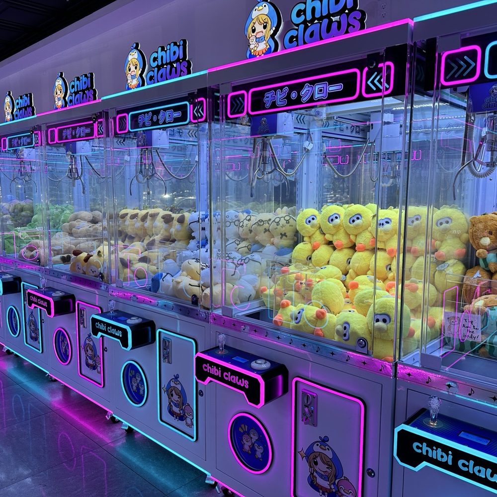Dozens of neatly arranged stuffies in claw machines Dozens of neatly arranged stuffies in claw machines