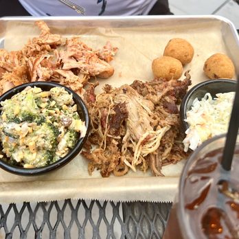 Jimmy Madison's - Pulled pork & pulled chicken w/ a Broccoli Salad, coleslaw, and hush puppies! - Southern Near Me - Harrisonburg, Virginia