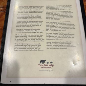 Three Bear Restaurant - Menu - American Near Me - West Yellowstone, Montana