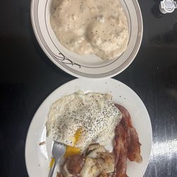 Hav-A-Bite - Jr sampler with biscuits and gravy 2 eggs choice of meat and fried potatoes