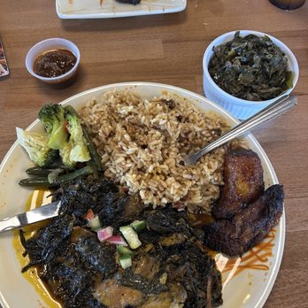 Little Liberia - Palava stew and collards - African Near Me - Detroit, Michigan Little Liberia - Palava stew and collards - African Near Me - Detroit, Michigan