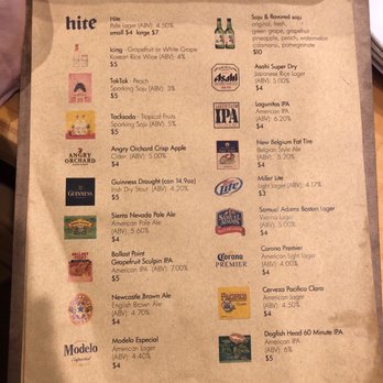 Bunker21 - Bottled beer list. Prices aren't too bad. - Korean Near Me - Artesia, California