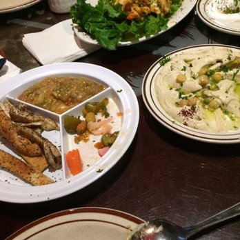 Al Bawadi Grill - Hummus, potato dip and starter plate of relish - Mediterranean Near Me - Bridgeview, Illinois