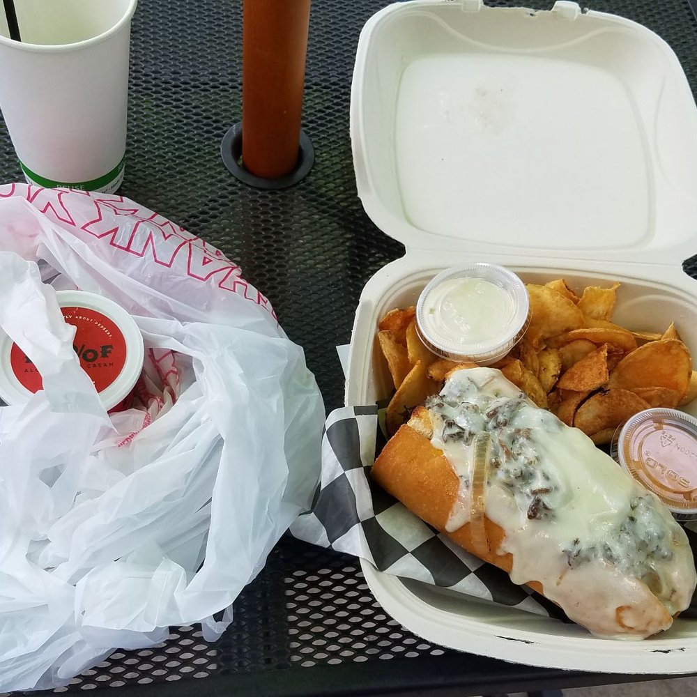 The Hammond's Ferry Larder - Ribeye melt with chips and small apple pie moonshine ice cream - Sandwiches Near Me - North Augusta, South Carolina