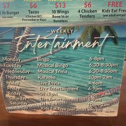 Entertainment schedule Entertainment schedule