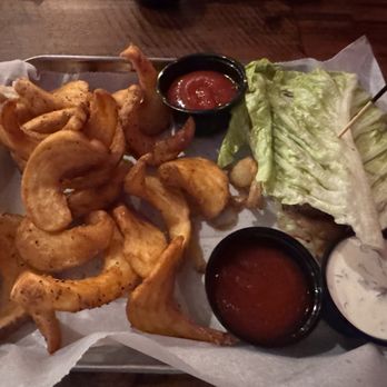1631 - Lettuce wrapped Old Fashioned Burger-Swiss Cheese, BBQ Sauce & Crispy Onion Straws (so good!) - Burgers Near Me - Poquoson, Virginia