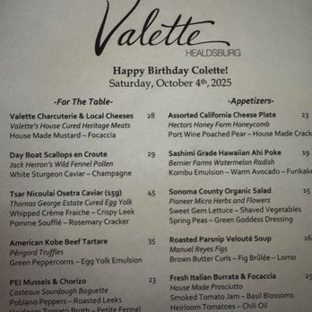 Valette Restaurant - Custom birthday menu - New American Near Me - Healdsburg, California Valette Restaurant - Custom birthday menu - New American Near Me - Healdsburg, California