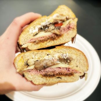 ALIDORO - Italian cheesesteak on whole wheat bread (herb-roasted beef, provolone, sautéed mushrooms, truffle cream, black garlic mustard) - Sandwiches Near Me - New York, New York