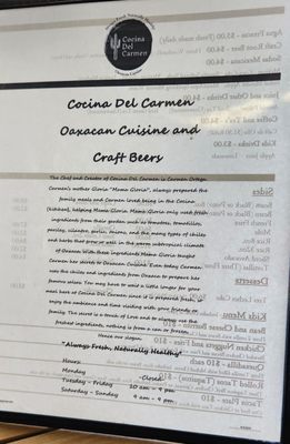 Menu photo 1 Cocina Del Carmen Temecula, CA