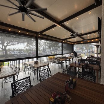 Wind Safe Hurricane Protection - Commercial Kevlar hurricane screen installation for a Southwest Florida outdoor dining space. - Windows Installation Near Me - Naples, Florida