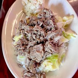 Da Big Kahuna Tiki Bar & Grill - Kalua Cabbage Plate -- $18.00   (6/04/2025)   kalua pork with cabbage, rice, mac salad.