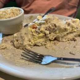 Biscuits and gravy with cheesy grits Biscuits and gravy with cheesy grits