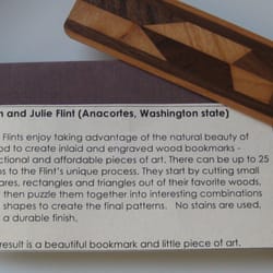 Each inlaid, wood bookmark comes with an envelope and artist's fact sheet.