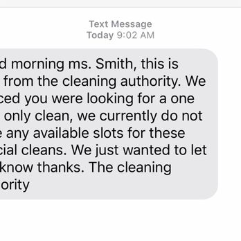 The Cleaning Authority - Tyler - Text we got from them... - Home Cleaning Near Me - Tyler, Texas The Cleaning Authority - Tyler - Text we got from them... - Home Cleaning Near Me - Tyler, Texas